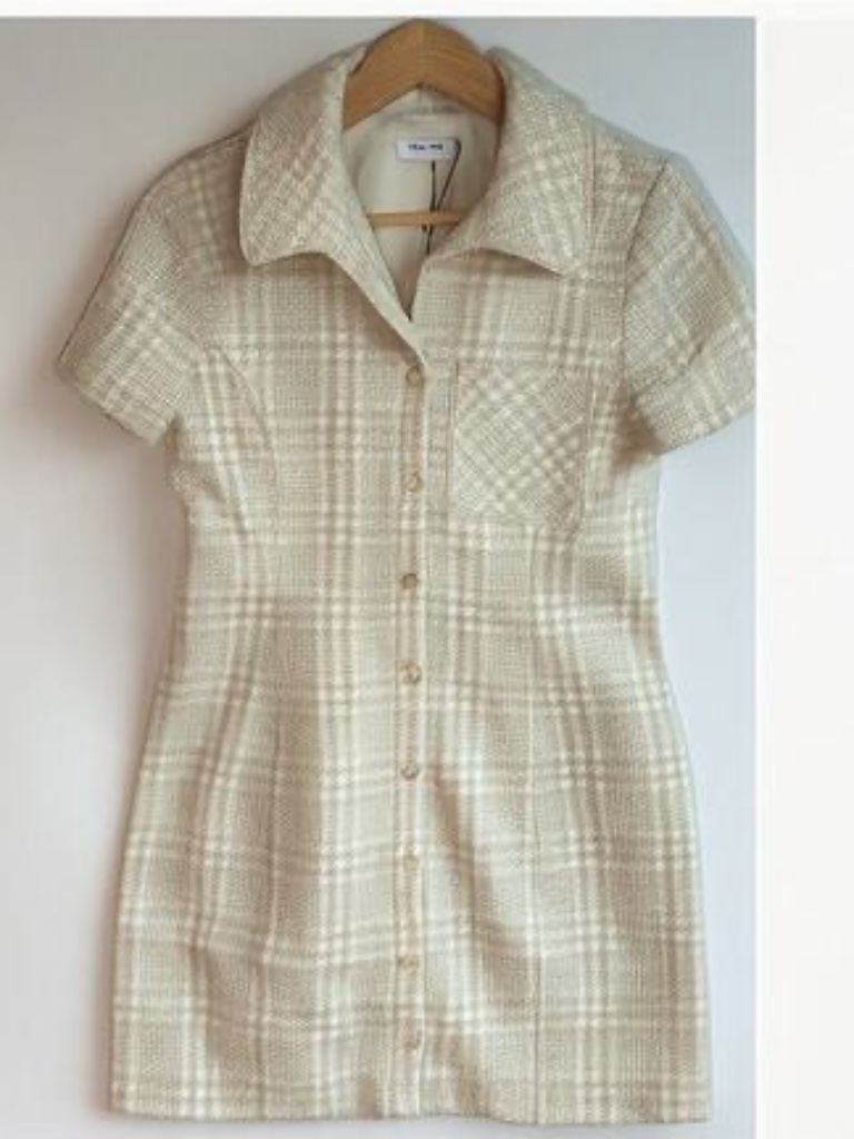 Rumored Notting Hill Mini Dress Beige Glen Plaid Tweed Size 4 Nwt Old Money Prep